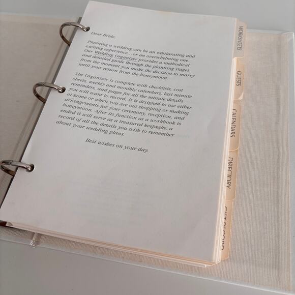 Vintage 1980s Wedding Organizer Binder CR Gibson 3-Ring White Bride Planner - Picture 5 of 11